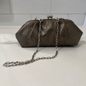 Nine West - Dark Silver Clutch with Short Removable Chain